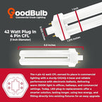 GoodBulb 42 Watt CFL Light Bulbs 4 Pin GX24Q-4 Base 3500K Neutral White 42W High Output 3200 Lumens Triple Tube Compact Fluorescent Light Bulbs Plug-in 10 Pack