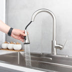 Single Handle Kitchen Faucet with Pull Down Sprayer Modern Stainless Steel Arc Kitchen Faucet Brushed Nickel, Commercial Kitchen Sink Faucet with Deck