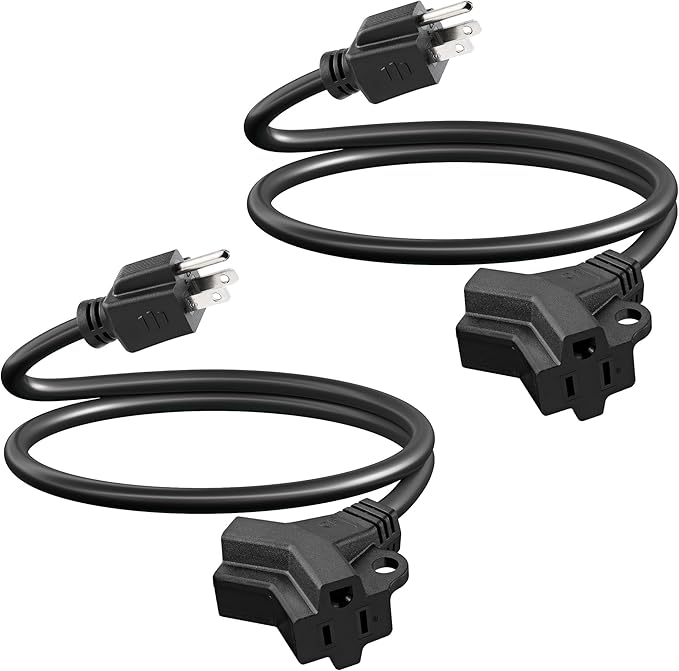 SURAIELEC Extension Cord with Multiple Outlets 3 FT, 2 Grounded Outlets 1-to-2 Splitter, 16 AWG Heavy Duty Power Cord for Kitchen & Living Room, Christmas Light, Waterproof SJTW, ETL Listed, 2 Pack
