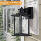12'' Outdoor Light Fixture 2 Packs, Outdoor Wall Lights Exterior Wall Sconce with Water Ripple Glass, Waterproof Porch Light Lantern Wall Mounted, Modern Black Outside Lights for House Patio Garage