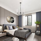 3-Light Black Metal Chandelier with Fabric Shade Adjustable Height Pendant Light for Kithchen,Hallway,Dining Room,Kitchen,Bar