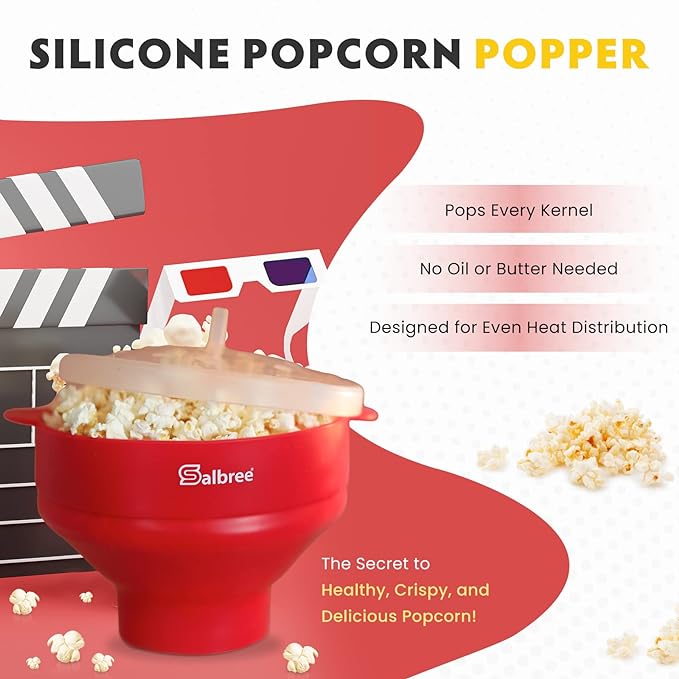 The Original Salbree Microwave Popcorn Popper, Silicone Popcorn Maker, Collapsible Microwavable Bowl - Hot Air Popper - No Oil Required - The Most Colors Available (Green)