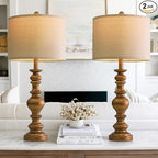 BOBOMOMO 27" Antique Gold Table Lamps Set of 2, Elegant Large Resin Lamps with Linen Shades, Gold Traditional Lamps for Bedroom, Living Room, or Console Table, Classic Vintage Décor