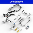 21" Height Commercial Faucet with Pre-Rinse Sprayer and 8" Add-on Swing Spout – Wall Mount Kitchen Sink Faucet,8" Adjustable Center Brass Body for 1/2/3 Compartment Restaurant Utility Sink