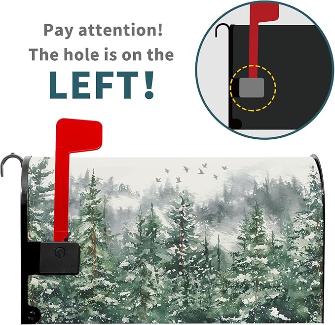 Kawani Winter Watercolor Tree Mailbox Covers Magnetic Christmas Green Pine Tree Forest Mail Box Post Letter Box Cover Standard Size 21x18 Inch for Xmas Holiday Outdoor Garden Yard Decor