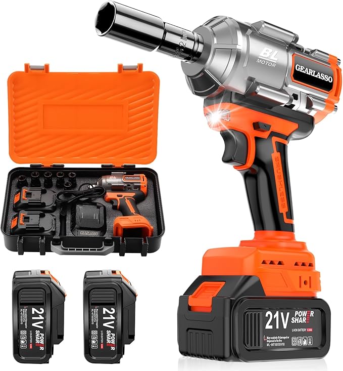 1600Nm(1200Ft-lbs) High Torque Cordless Impact Wrenches 1/2" Brushless Impact Gun Wrench with 2 x 4.0Ah 21V Batteries, 6 Sockets, Extension Bar, Variable Speeds for Home/Car/Truck/RV/Mower