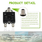 25A Manual Reset Push Button Circuit Breaker 125/250V AC 50V DC Thermal Overload Protector with Quick Connect Terminals and Waterproof Button Caps Assortment Kit(Pack of 1 pcs)