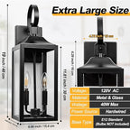 19" Black Outdoor Wall Lantern 2-Light, Large Outside Modern Porch Sconce Light Fixture, Industrial Porch Light Wall Mount with Glass, Waterproof Farmhouse Exterior Lamp Lighting （1 Pack）
