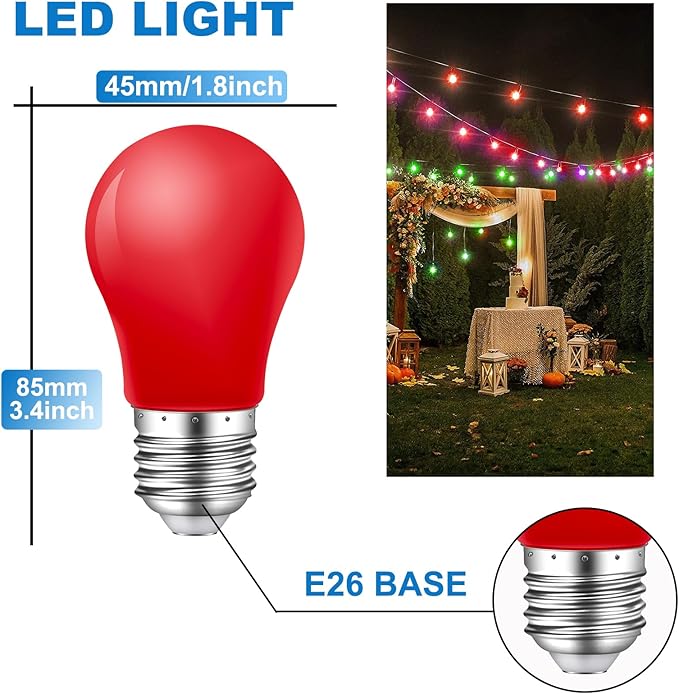 Colored Light Bulbs,2W E26 Color LED Lights Bulb,Small E26 Colored Bulbs for Outdoor Indoor,Multicolor,Red Yellow Blue Green Orange Pink Purple,for Halloween Party Christmas Bedroom,Pack of 14