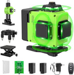 16 Lines Laser Level 360 Self Leveling, 4x360° 4D Green Beam Cross Line Lazer Level with 2 Batteries,360°Horizontal/Vertical Line Laser Remote Control for Tiling Floor Construction and Picture Hanging