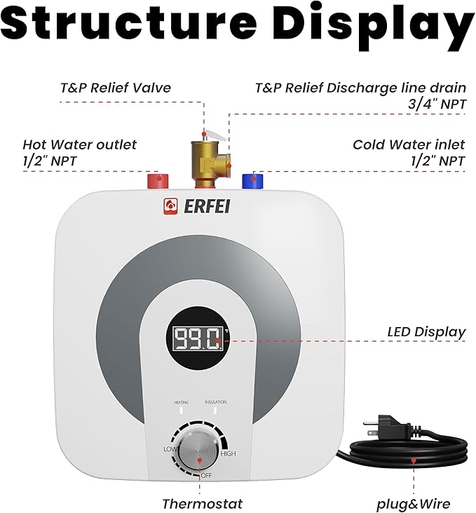2.5 Gallons 110V 1500W Under Sink Instant Water Heater Mini Hot Water Heater Digital Display RV Hot Water Tank