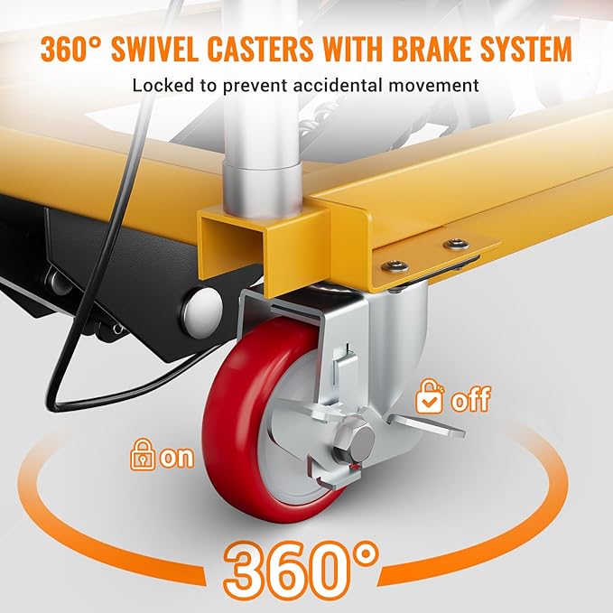 Hydraulic Lift Table Cart, 330lbs Capacity 50" Lifting Height, Manual Double Scissor Lift Table with Locking Wheels and Non-Slip Pad, Hydraulic Scissor Cart for Material Handling