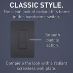 Legrand radiant TM870GCC10 15 Amp Rocker Wall Switch, Single Pole Decorator Light Switches, Graphite (1 Count)