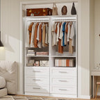 Closet System with 6 Drawers, Modular Closet Organizer System with 4 Hanging Rod, Custom Closet Storage Solution for Small Walk-in Closet, 2 Sets, White (4FT)