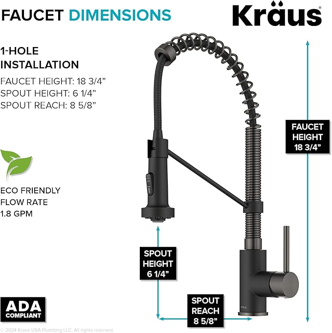 KRAUS Bolden Commercial Style 2-Function Single Handle Pull Down Kitchen Faucet in Matte Black/Black Stainless, KPF-1610MBSB (Pack of 1)