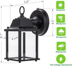 LIT-PaTH Small Outdoor LED Wall Lantern with Dusk to Dawn Photocell, 5000K Daylight White, 9.5W, 800 Lumen, Aluminum Housing Plus Glass, Outdoor Rated, 1-Pack, Black