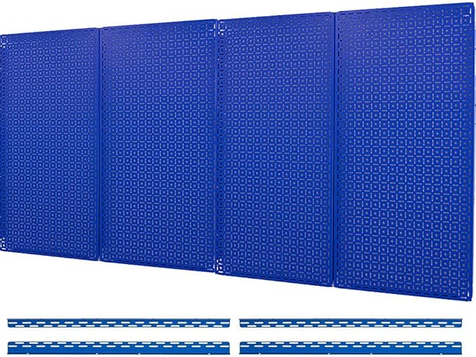 OmniWall 16" x 32" Metal Pegboard Panel 4-Pack for Garage & Home Wall Storage Organization System (Blue)