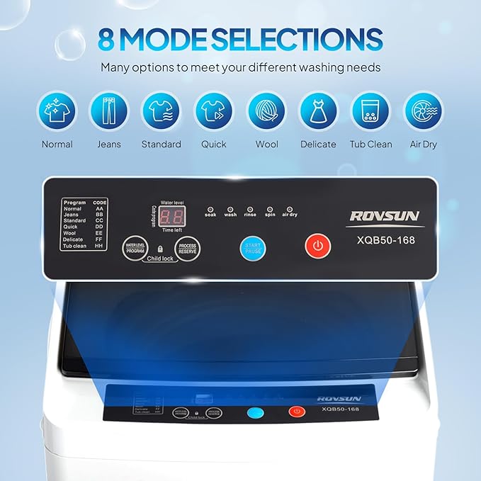 ROVSUN 17.8LBS Portable Washing Machine, Full-Automatic Electric Laundry Machine with Stainless Steel Drum, Compact Washer and Spin Dryer Combo with Drain Pump for Apartment, Dorm, Home, Light Grey