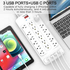 18 Outlets Surge Protector Power Strip - 20 Feet Flat Plug Heavy Duty Extension Cord with 18 Widely Outlets and 4 USB Ports, 2100 Joules, White, ETL Listed