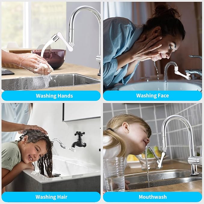 1080° Swivel Faucet Extender, Heavy Duty Rotating Sink Extension, Universal Swivel Multifunctional Robotic Arm, Rotating Splash Filter Extension Faucet Aerator for Kitchen Bathroom-2 Pcs