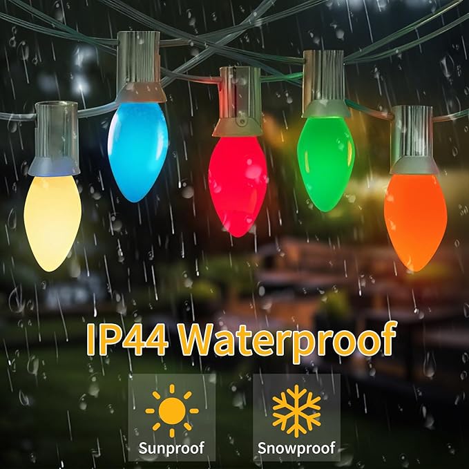 25 Pack C7 Multicolor Christmas Replacement Bulbs,C7 E12 Candelabra Base,Vintage Ceramic Glass Lights,120V 5W Incandescent Night Light Bulbs for Patio, Roofline, Garden, Wedding, Party Decorations