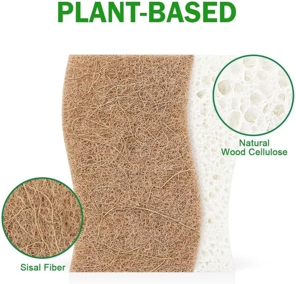 AIDEA Sponges Non Scratch, 6Count, Natural Sponge for Non Stick Cookware, Sponges Kitchen, Cellulose Scrub Sponge for Dishes, Cleaning Power for Kitchen, Bathroom, Household