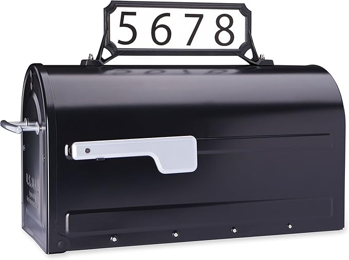 Architectural Mailboxes Roxbury Mailbox and Premium Steel Post Combo with Manhattan Address Plaque, Medium, Black