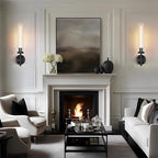 Modern Black Hardwired Wall Sconces 2 Pack, 21'' Knurled Bathroom Wall Sconce, Indoor Wall Sconce,Copper and Glass Vanity Light, for Living, Bedroom, Hallway, Staircases, Include Bulbs