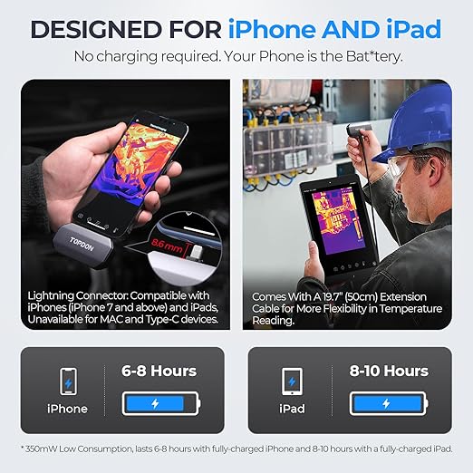 TOPDON TC002 Thermal Camera for iOS (iPhone & iPad), 512 x 384 Super Resolution, 256 x 192 IR High Resolution, Thermal Imager, Thermal Imaging Camera, -4°F~1022°F Temp Range, Support Video Recording