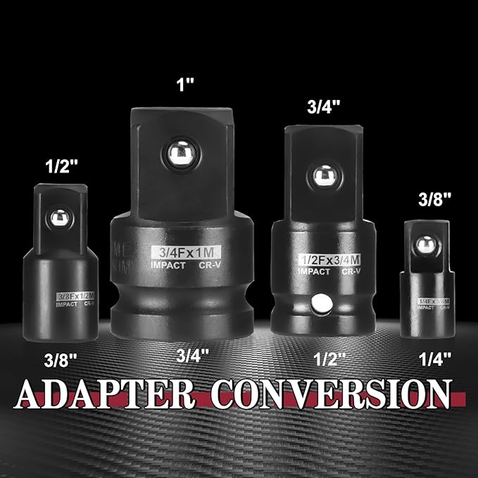 AOBEN 8 Piece Impact Socket Adapter and Reducer Set, 1/4, 3/8, 1/2" SAE Socket Adapter, Impact Driver & Wrench Conversion Kit Socket Reducer Set, Cr-V Steel
