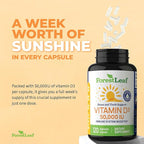 ForestLeaf Vitamin D3 50000 IU - Bone Health and Immune Support - Small Easy to Swallow Capsules - Non-GMO Gluten Free VIT D - VIT D3 Vitamin D Supplements for Women and Men, 120 Count