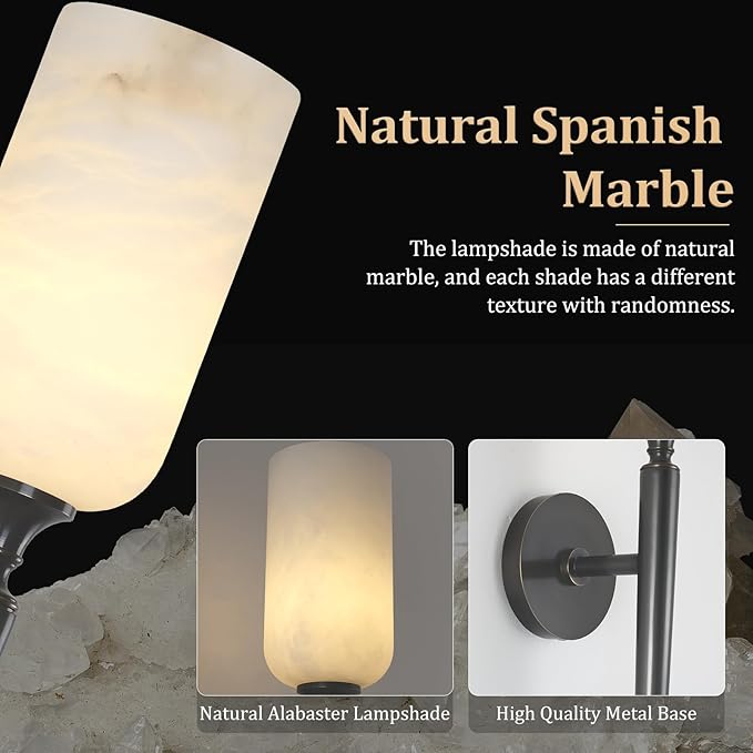 Alabaster Wall Sconce, Modern Bronze Bathroom Sconces, Marble Sconces Wall Lighting for Living Room Vanity Foyer Hallway Bedroom Staircase H-22in(Dimmable Bulb INCL)
