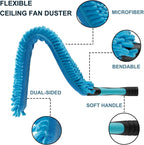 High Ceiling Fan Duster with 5-8 Foot Extension Pole, Extendable Reusable Cobweb, Feather, Window Cleaning Squeegee Kit