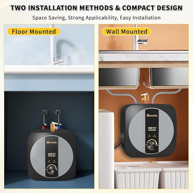 2.5 Gallons Under Sink Hot Water Heater, 110V 1500W Mini Tank Instant Water Heater With Digital Display Pressure Release Vavle Under For Bathroom Kitchen Hair Salon RV(Black)