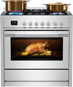 Empava Gas Range, 4.3 Cu. Ft Convection Oven with Touch Timer, 5 Deep Recessed Burners Cooktop, Heavy Duty Continuous Grates in Stainless Steel, Freestanding & Slide-in Stove,36 Inch