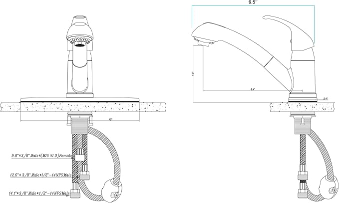 Dura Faucet DF-NMK852-CP RV Pull-Out Swivel Single Handle Kitchen Sink Faucet - One-Hole (Chrome)