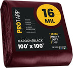 PROTARP Extra Heavy Duty 16 Mil Tarp Cover, Waterproof, UV Resistant, Rip and Tear Proof, Poly Tarpaulin with Reinforced Edges for Roof, Camping, Patio, Pool, Boat. (Maroon/Black 100′ X 100′)