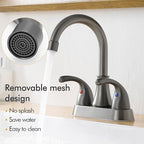 Bathroom Sink Faucet FRANSITON 4 Inch 2 Handle Lead-Free Brushed Grey Bath Sink Faucet with Pop-up Drain Stopper and Supply Hoses