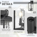 Darkaway Outdoor Wall Lights,2pcs Exterior Lighting Fixtures Wall Mount Porch Lights Waterproof Outdoor Sconce with Water Ripple Glass E12 Socket for House Patio Hallway Garage