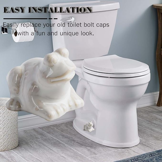 Toilet Bolt Caps, White Frog Ceramic Bolt Caps Covers, Fun and Cute Bathroom Decor for Easy Toilet Installation - Decorative Covers (White frog)