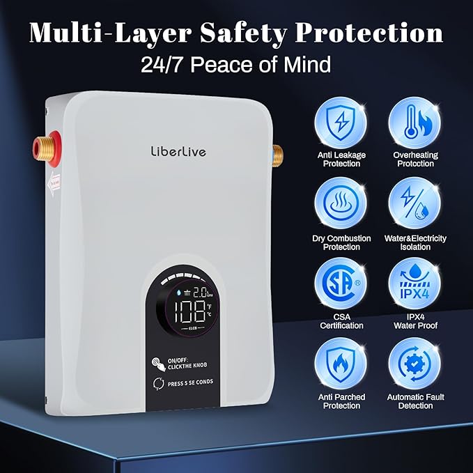 Electric Tankless Water Heater, 13kW 240V on Demand Instant Endless Electric Hot Water Heater for Residential Whole House Shower, Self-Modulating LED Display Knob Control, CSA Certified, Space Saving