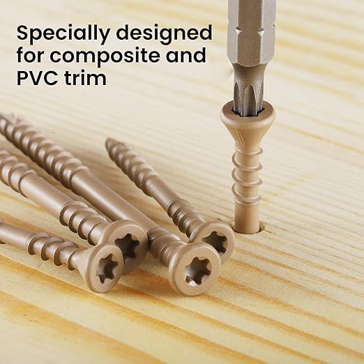 96 PCS Deck Screws Assortment Kit, Reverse Thread Composite Deck Screws Torx Drive Rust Resistant Epoxy Coated Exterior Wood Screw #8 1-5/8" 2" #10 2-1/2" 3", Tan