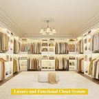 Unikito 10-15FT Closet Systems, Large Wood Walk in Closet Organizer with Hanging Rods and Drawers, Heavy Duty Closets Wardrobe with Shoe Rack, Sturdy Reversible Clothes Closet Kit, White, Set of 2