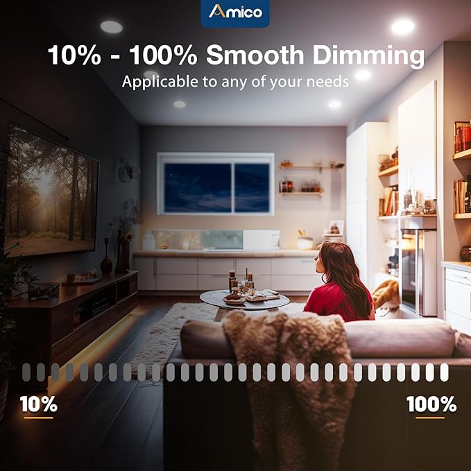 Amico 24 Pack 5/6 Inch LED Disk Lights, Dimmable Flush Mount Ceiling Disc Lights, 2700K/3000K/4000K/5000K/6000K Selectable, 12W Eqv 110W, 1050LM, Low Profile Surface Mount Ceiling Light, ETL&FCC