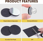 BALEINE 300PCS Felt Furniture Pads, Multi-Size Felt Pads for Chair Legs, Tables, Beds, Scratch-Reducing Floor Protectors for Hardwood Floors, Tile, Vinyl, and Laminate (300PCS, Black)