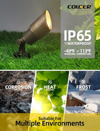 COLOER Brass Landscape Spotlights, 6 Pack Spot Lights Outdoor with 5W Aluminum Housing MR16 LED Bulb 2700K 450LM, 12V AC/DC Low Voltage Outdoor Lighting for Yard, Uplight for Garden and Patio(101B)