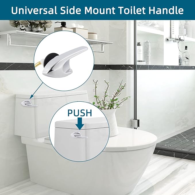 Universal Metal Side Mount Toilet Handle Replacement Kit Compatible with Kohler K-GP30324-CP/Glacier Bay Toilet with 1pc Flapper Chain, Toilet Flusher Lever, Chrome