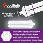GoodBulb 42 Watt CFL Light Bulbs 4 Pin GX24Q-4 Base 6500K Full Spectrum 42W High Output 3200 Lumens Triple Tube Compact Fluorescent Light Bulbs Plug-in 10 Pack