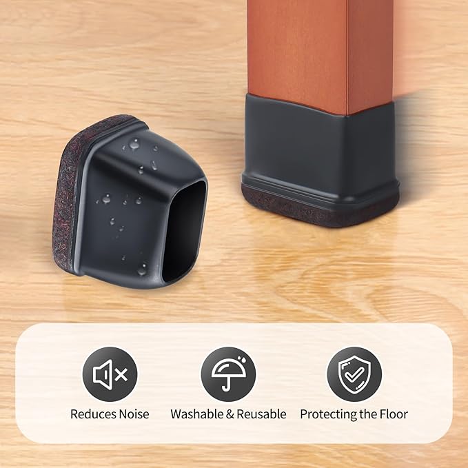 Ezprotekt 8 Pcs Rectangle Black Felt Chair Leg Floor Protectors for Hardwood Floors, Rectangle Silicone Chair Leg Caps, Furniture Leg Covers Cups for Chair Table (Fit W :0.6-0.8", L: 0.9-1.3")