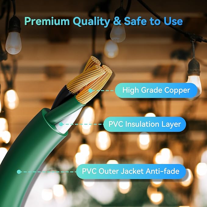 K KASONIC - 10 Ft Extension Cord with 3 Outlets, UL Listed 16/3 SJTW 3-Wire Grounded, 13A 125V 1625W for Indoor/Outdoor Use - Green